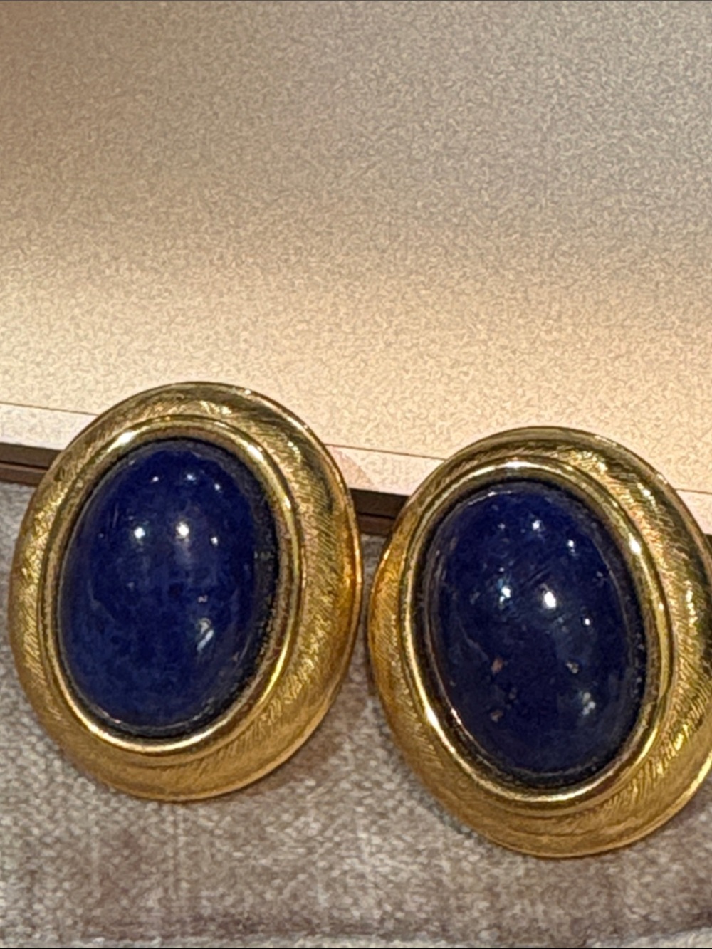 Vintage 80’s Napier Gold-Tone Earrings with Deep Blue Cabochons